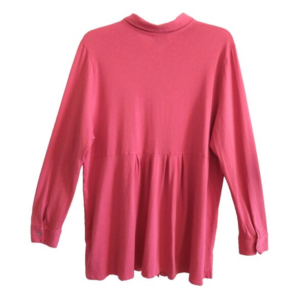 J. Jill Tunic Top Button Up Cotton Modal Knit Gathered Back Waist Hot Pink - XL - Picture 1 of 9